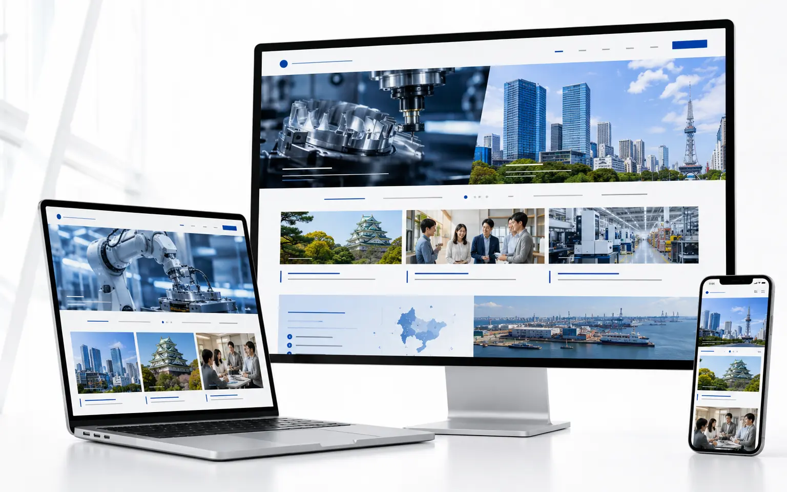 愛知県の製造業・企業・地域情報をPCとスマートフォンで伝えるWEBサイト制作イメージ